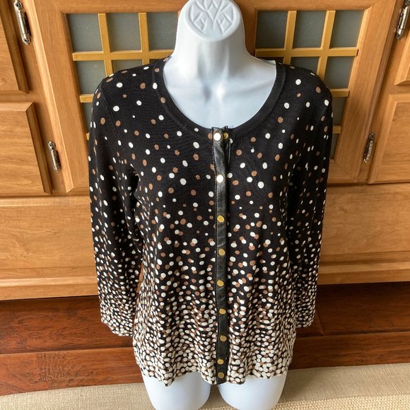 Charter Club Leather Trim Dotted Cardian Sweater Small - Picture 1 of 7